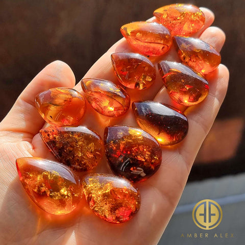 Cognac Amber Drop Shape Cabochons