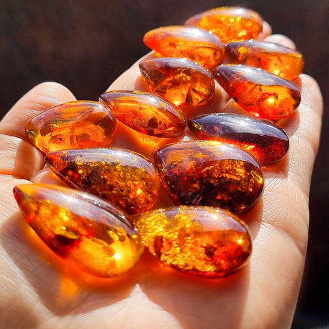 Cognac Amber Drop Shape Cabochons