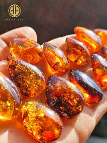 Cognac Amber Drop Shape Cabochons