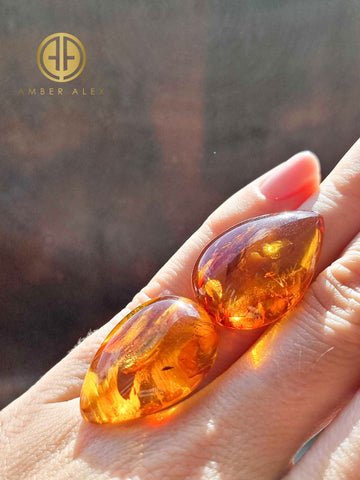 Cognac Amber Drop Shape Cabochons