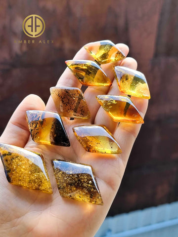 Fossil Amber Rhombus Shape Cabochons