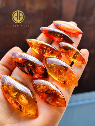 Cognac Amber Marquise Shape Cabochons