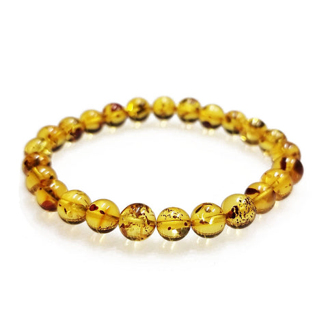 Cognac with Dark Flakes Amber Round Beads Stretch Bracelet