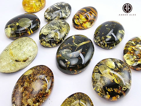 "Earth Stone" Green Amber Free Shape Cabochons