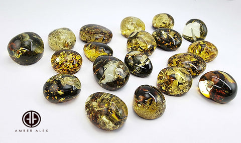 "Earth Stone" Green Amber Free Shape Cabochons