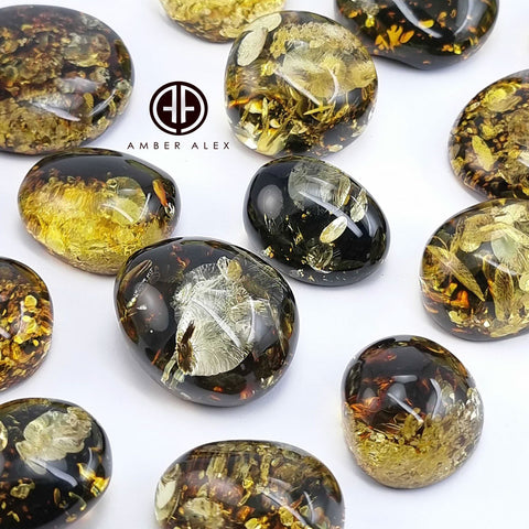 "Earth Stone" Green Amber Free Shape Cabochons