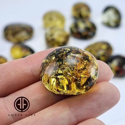 "Earth Stone" Green Amber Free Shape Cabochons