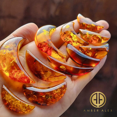 Cognac Amber Moon Shape Cabochons