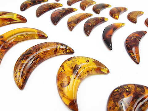 Cognac Amber Moon Shape Cabochons