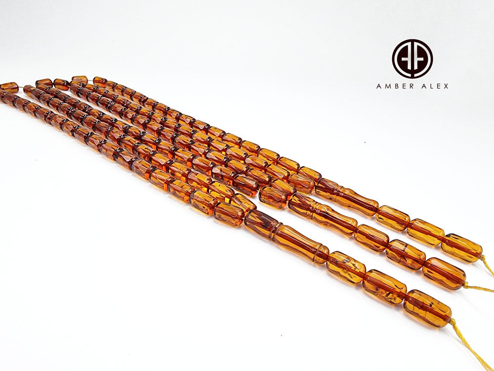 Cognac Amber Faceted Cylinder Shape Islamic Prayer Beads