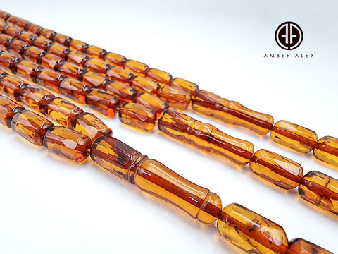 Cognac Amber Faceted Cylinder Shape Islamic Prayer Beads