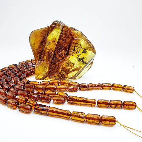 Cognac Amber Faceted Cylinder Shape Islamic Prayer Beads