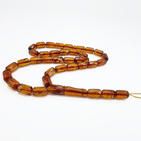 Cognac Amber Faceted Cylinder Shape Islamic Prayer Beads