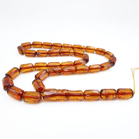 Cognac Amber Faceted Cylinder Shape Islamic Prayer Beads