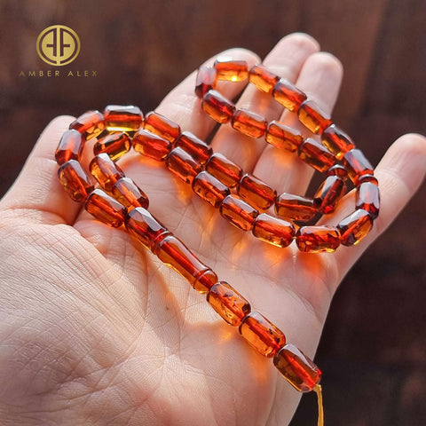 Cognac Amber Faceted Cylinder Shape Islamic Prayer Beads