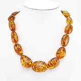 Cognac Amber Big Nugget Beads Necklace 14k Gold Plated