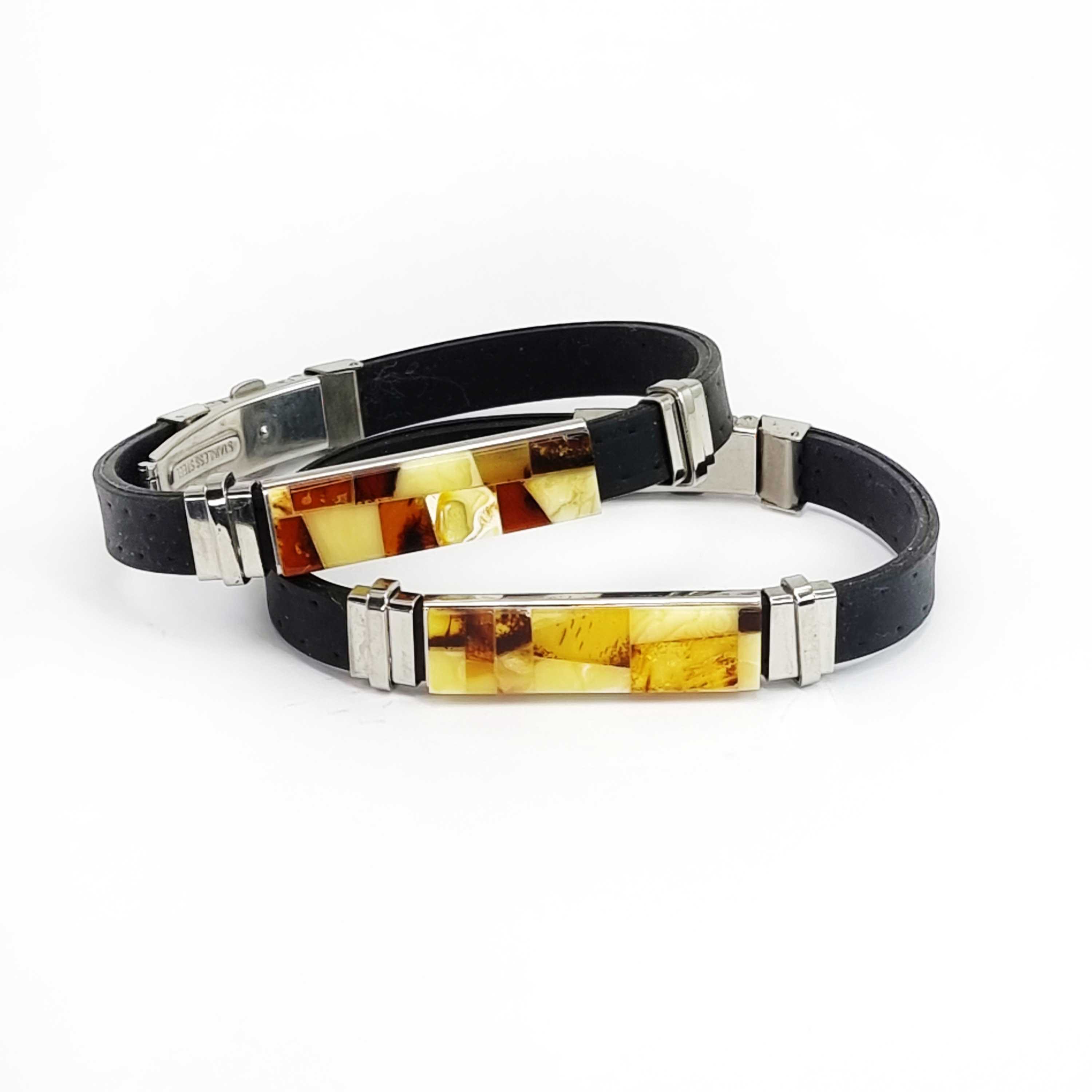 Men's Black Bracelet with Amber Mosaic
