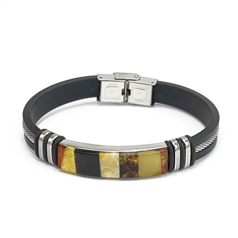 Men's Black Bracelet with Amber Mosaic