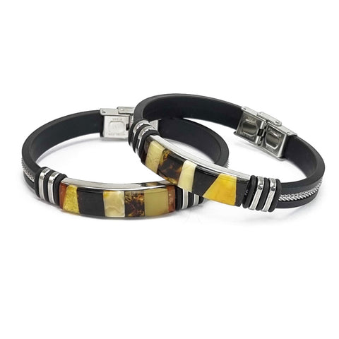 Men's Black Bracelet with Amber Mosaic