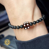 Black Amber Dice Cube & Round Beads Stretch Bracelet