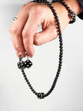 Black Amber Dice Cube & Round Beads Necklace