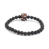 Black Amber Dice Cube & Round Beads Stretch Bracelet