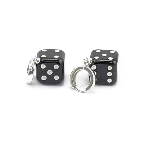 Black Amber Dice Cube Dangle Earrings Sterling Silver