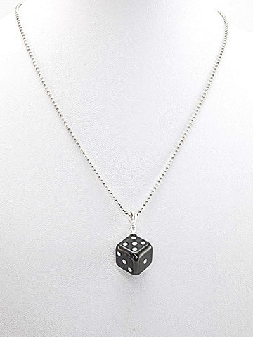 Cognac Amber Dice Cube Pendant & Chain Necklace Sterling Silver