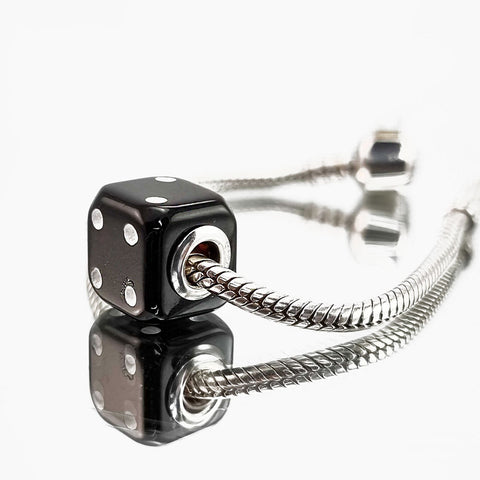 Black Amber Dice Cube Charm Bead