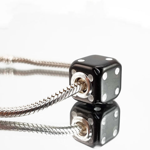 Black Amber Dice Cube Charm Bead