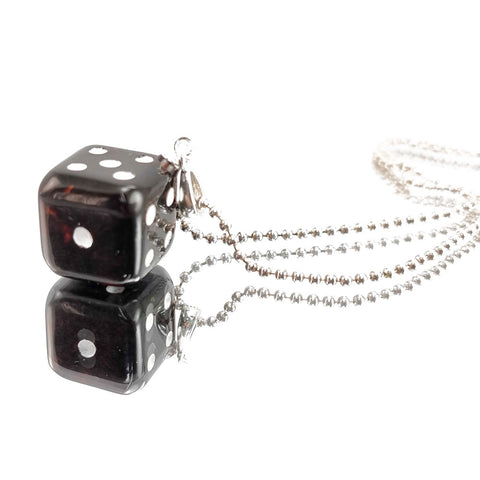 Cognac Amber Dice Cube Pendant & Chain Necklace Sterling Silver