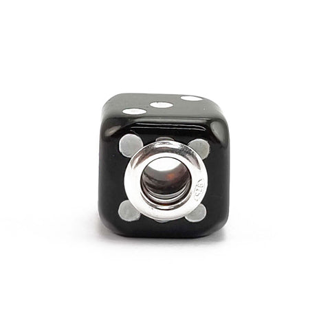 Black Amber Dice Cube Charm Bead