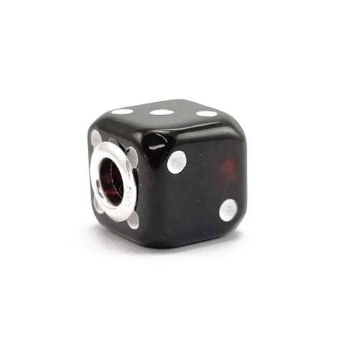 Black Amber Dice Cube Charm Bead