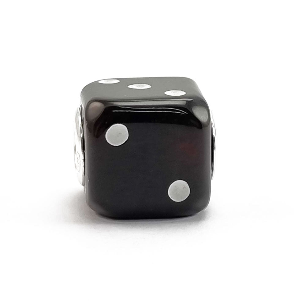 Black Amber Dice Cube Charm Bead