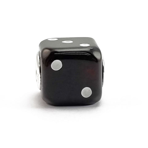 Black Amber Dice Cube Charm Bead