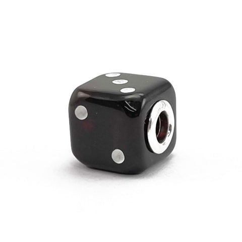 Black Amber Dice Cube Charm Bead