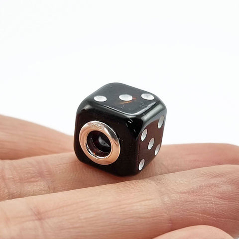 Black Amber Dice Cube Charm Bead