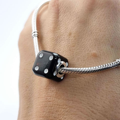 Black Amber Dice Cube Charm Bead