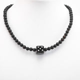 Black Amber Dice Cube & Round Beads Necklace