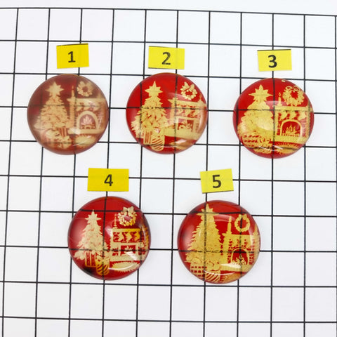 Red Amber Engraved Christmas Tree Round Shape Cabochons