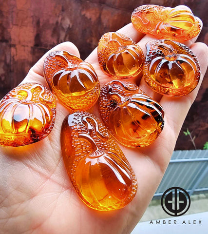 Cognac Amber Carved Pumpkin Cabochons