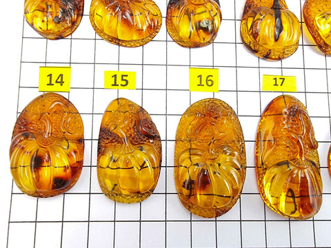 Cognac Amber Carved Pumpkin Cabochons