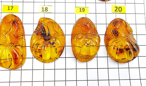 Cognac Amber Carved Pumpkin Cabochons