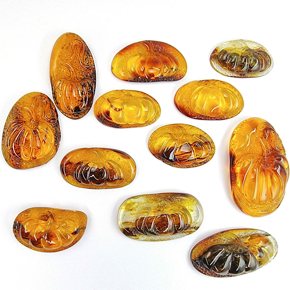 Fossil Amber Carved Pumpkin Cabochons