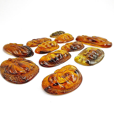 Fossil Amber Carved Pumpkin Cabochons