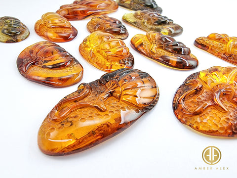 Fossil Amber Carved Pumpkin Cabochons