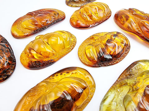 Fossil Amber Carved Pumpkin Cabochons