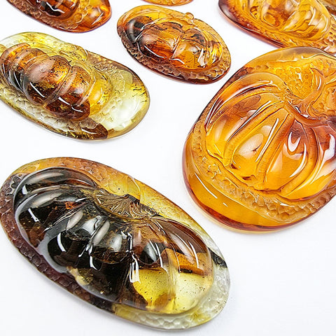 Fossil Amber Carved Pumpkin Cabochons