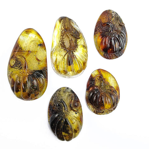 Fossil Amber Carved Pumpkin Cabochons