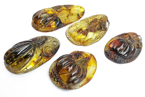 Fossil Amber Carved Pumpkin Cabochons